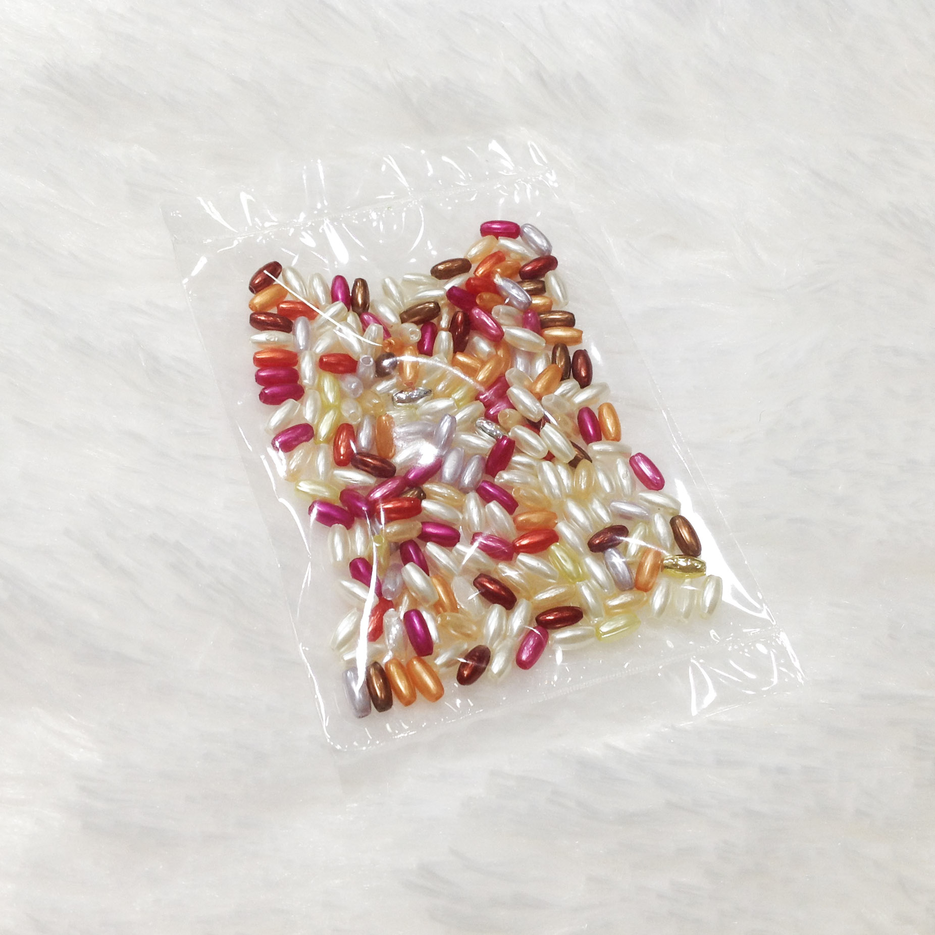 200 hạt cườm nhựa hạt lúa ngọc trai dài size 6mm đính kết trang phục làm đồ handmade