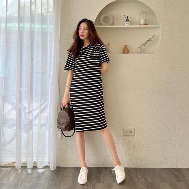 Đầm thun nữ kẻ sọc form suông thời trang