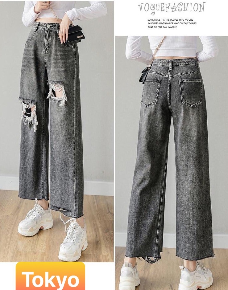 QUẦN JEAN BAGGY NỮ CHẤT BÒ XÁM RÁCH ỐNG RỘNG SANG CHẢNH LƯNG CAO NÂNG MÔNG D-102 CAO CẤP - TOKYO FASHION