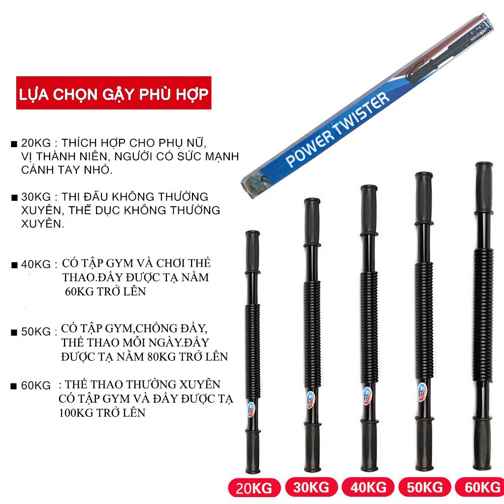 Gậy Bẻ Tập Cơ Tay Gậy Lò Xo Lực 20kg,30Kg,40kg,50kg,60kg