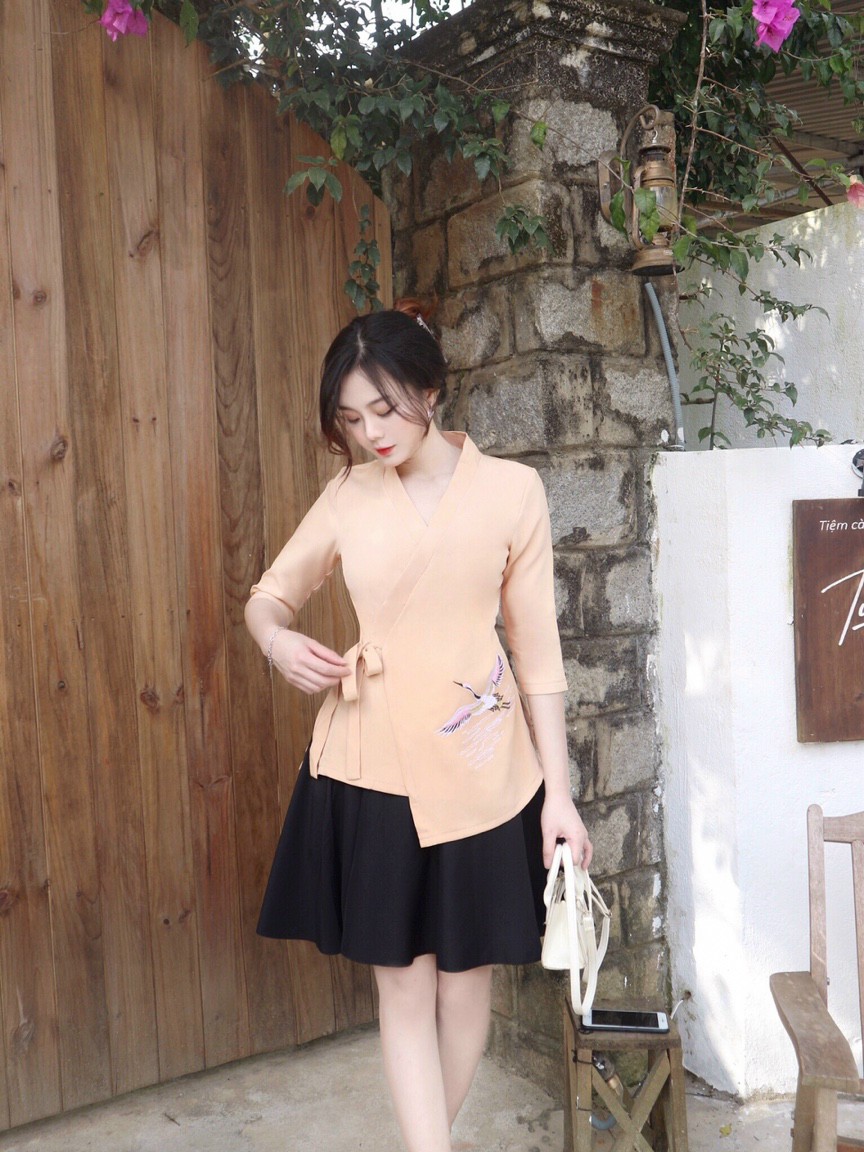Set KIMONO cách tân thêu hạc