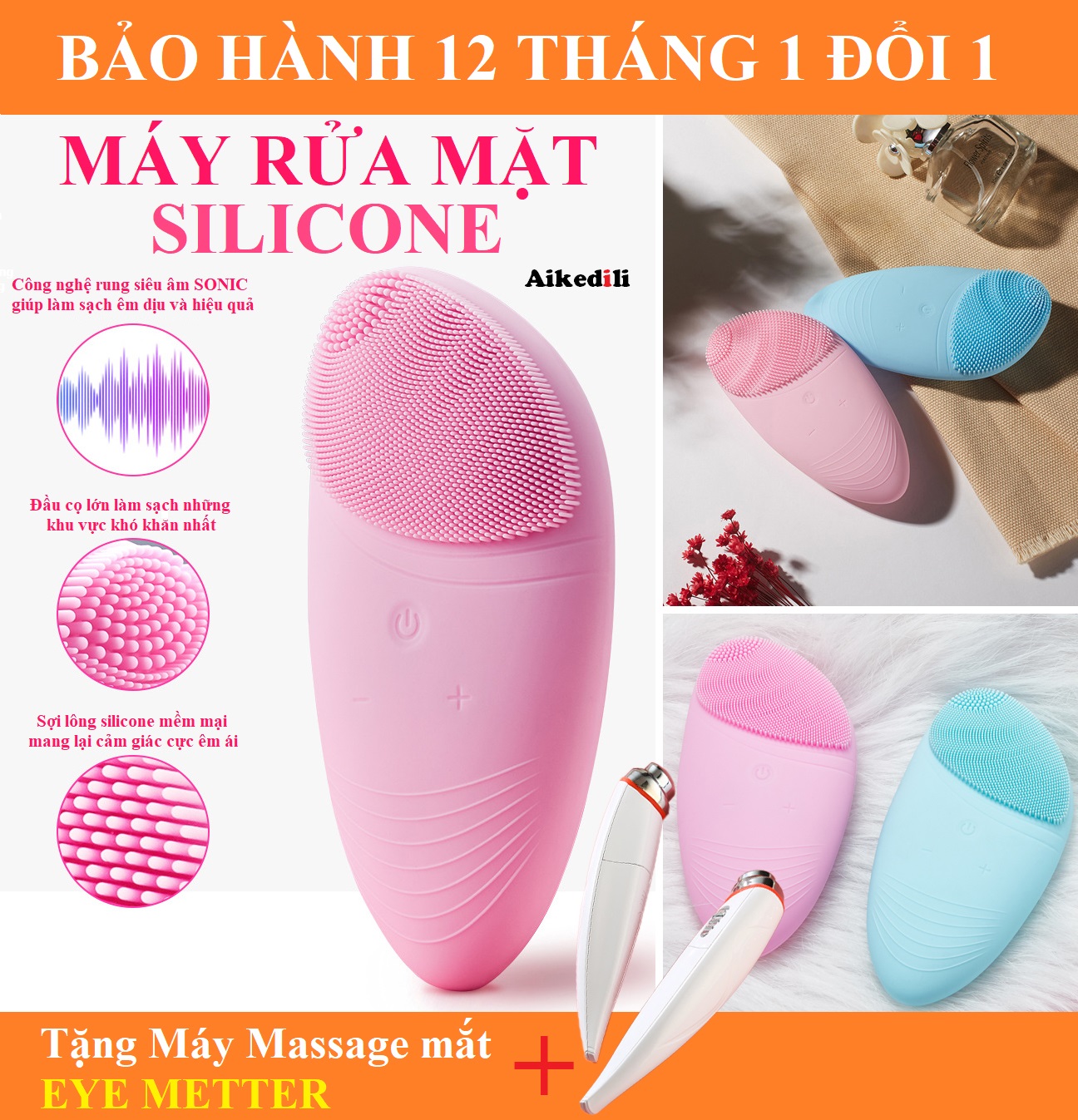 [BH 1 ĐỔI 1] Máy rửa mặt AIKEDILI SONIC SUMMER LOOK