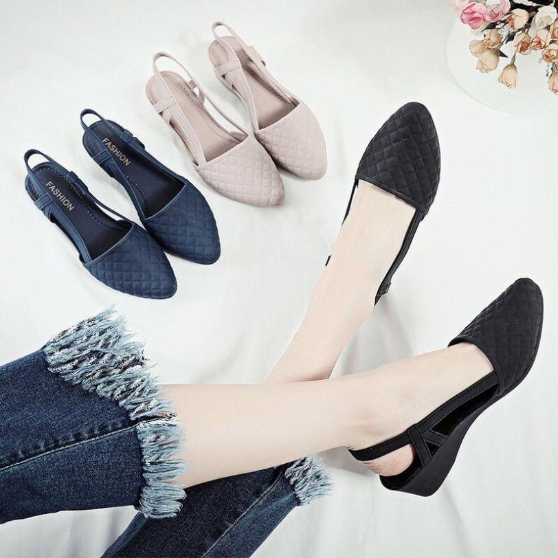 Sandal nữ 5 phân phong cách Hàn Quốc màu đen kem size 36 đến 40 V183 giá rẻ