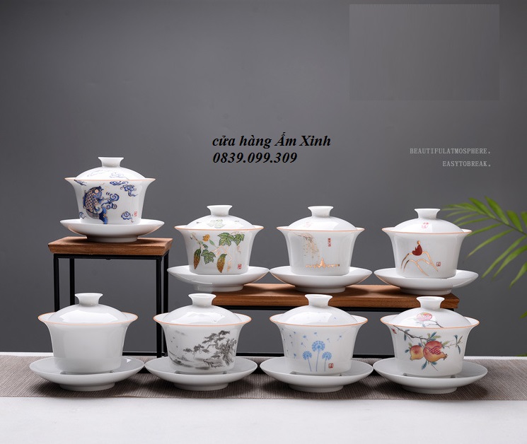Chén Khải sứ trắng Bạch Định thấu quang 200 ml