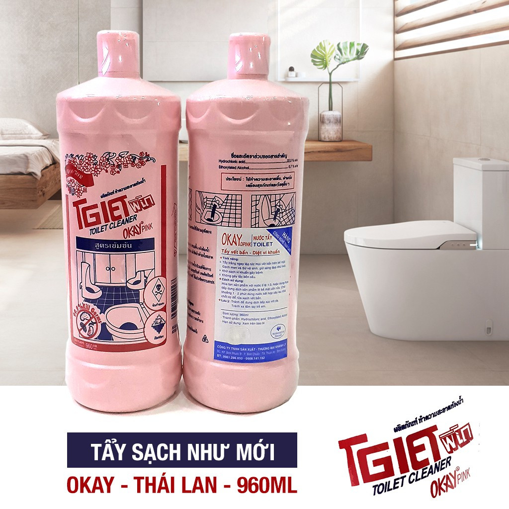 Combo 2 Chai Nước Tẩy Tolet Thái Lan- Dung Dịch Tẩy Hồng- Tẩy Hồng- Tẩy Bồn Cầu Sạch Bóng- Tảy Bồn Cầu Thái Lan 960 Ml-Dung Dịch Tẩy Hồng Okay- Nước Tẩy Bồn Cầu Nhà Vệ Sinh Thái Lan - Dung Dịch Vệ Sinh