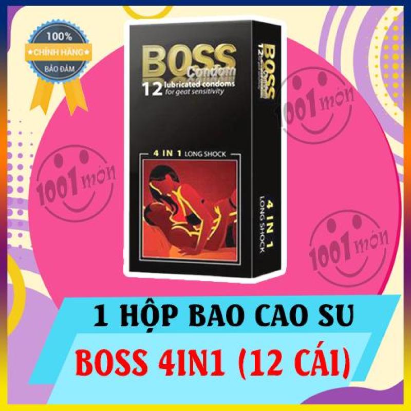 [ 12 BCS ] hộp Bao cao su Boss 4 in 1 kéo dài thời gian - Gân Gai hộp 12 BCS [1001mon] nhập khẩu