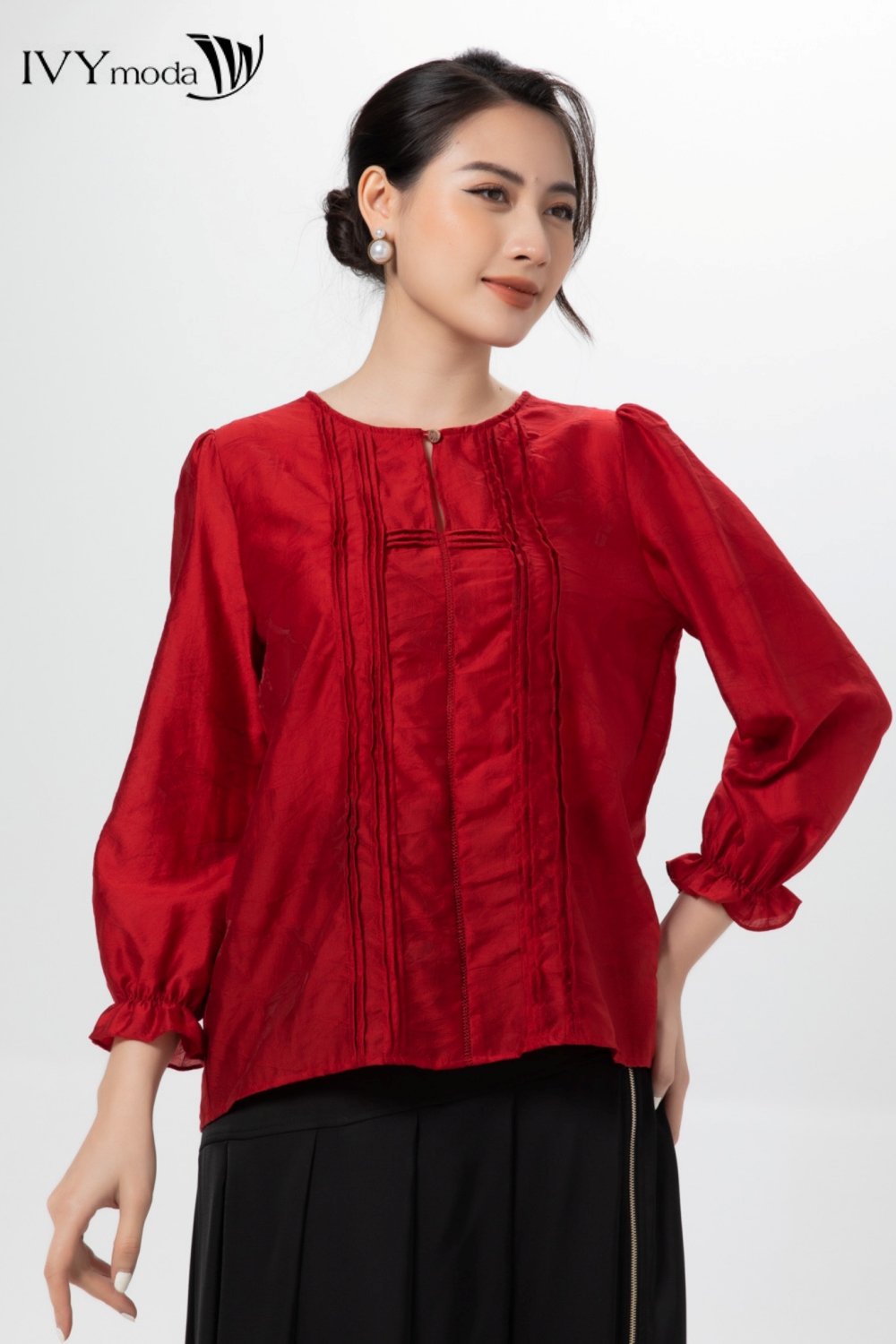Áo sơ mi vải lụa Tencel IVY moda MS 17T0124