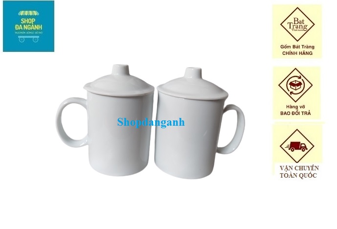 Cốc sứ trắng Bát Tràng có nắp
