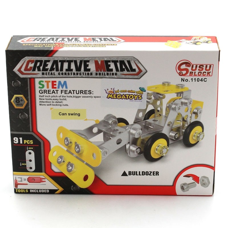 Đồ chơi giáo dục Stem - Metal Bricks - xe ủi siêu bền 1104C (91 chi tiết), chất liệu và thiết kế an toàn cho trẻ, hàng đảm bảo như mô tả
