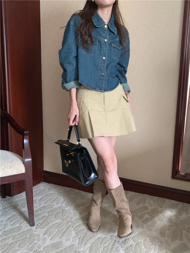 AfterBefore | Áo Denim Crop Top Tay Dài