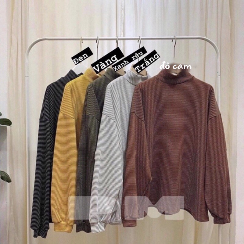 Áo nỉ kẻ cổ lọ tay bom