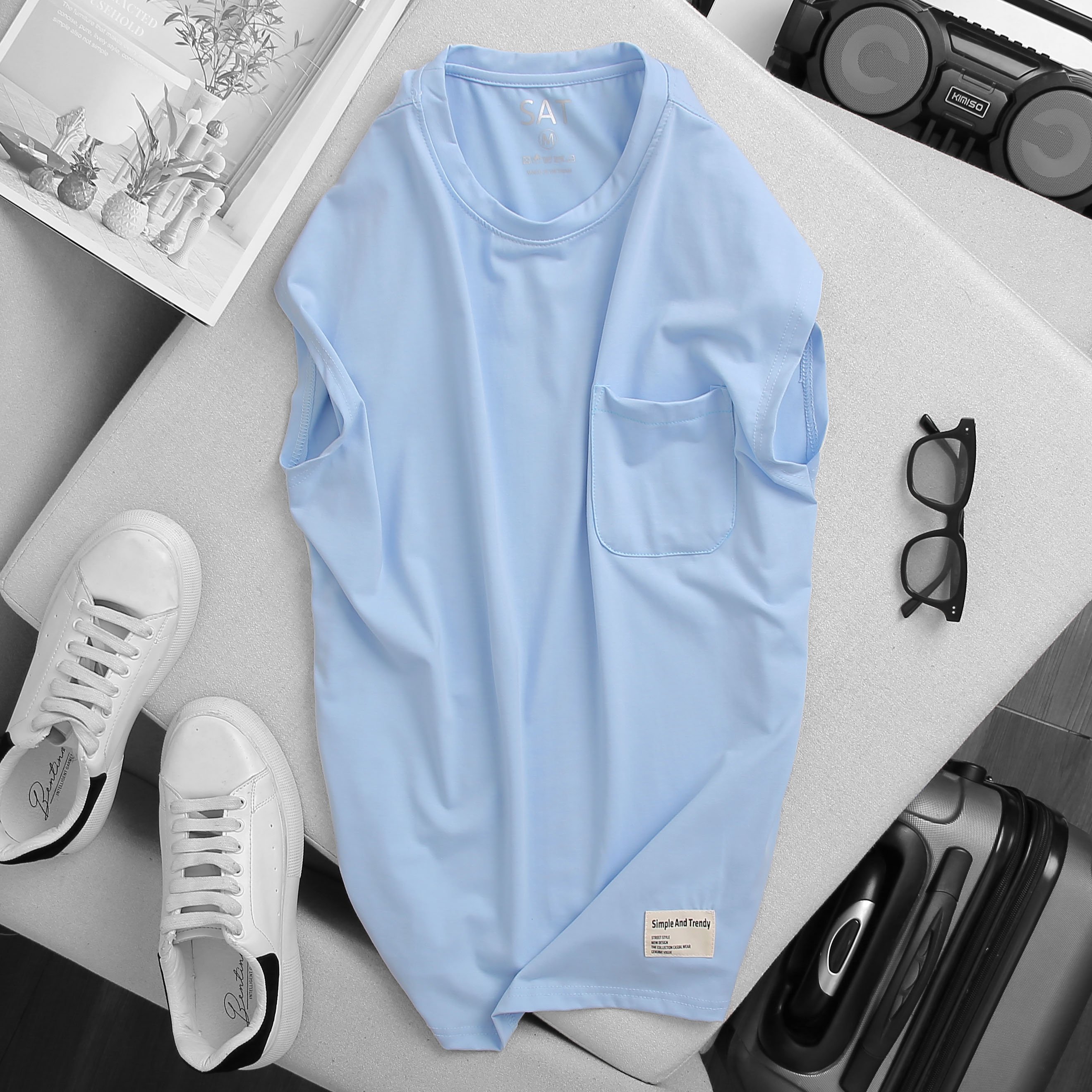Áo Tank Top Đen Có Túi Cao Cấp - SAT