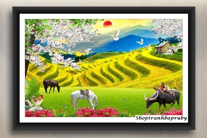 [HCM]Tranh đính đá Đồng Quê Việt Nam  VS390 kích thước 100 x 55 cm