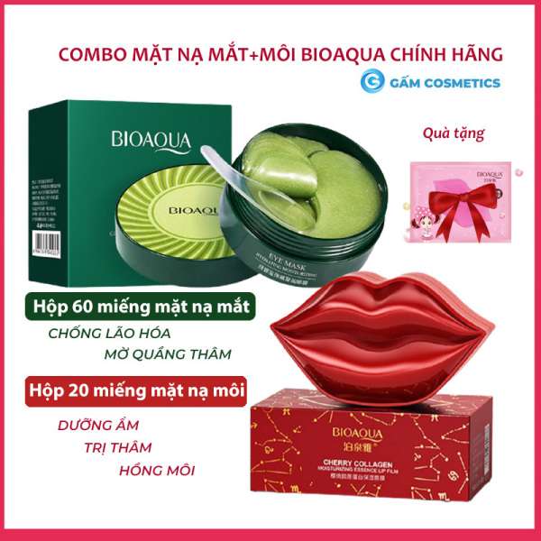 [HCM][COMBO MẮT MÔI] Hộp 60 miếng mặt nạ mắt Bioaqua Collagen tảo biển + Hộp 20 mặt nạ môi cherry collagen Bioaqua - Gấm cosmetics nhập khẩu
