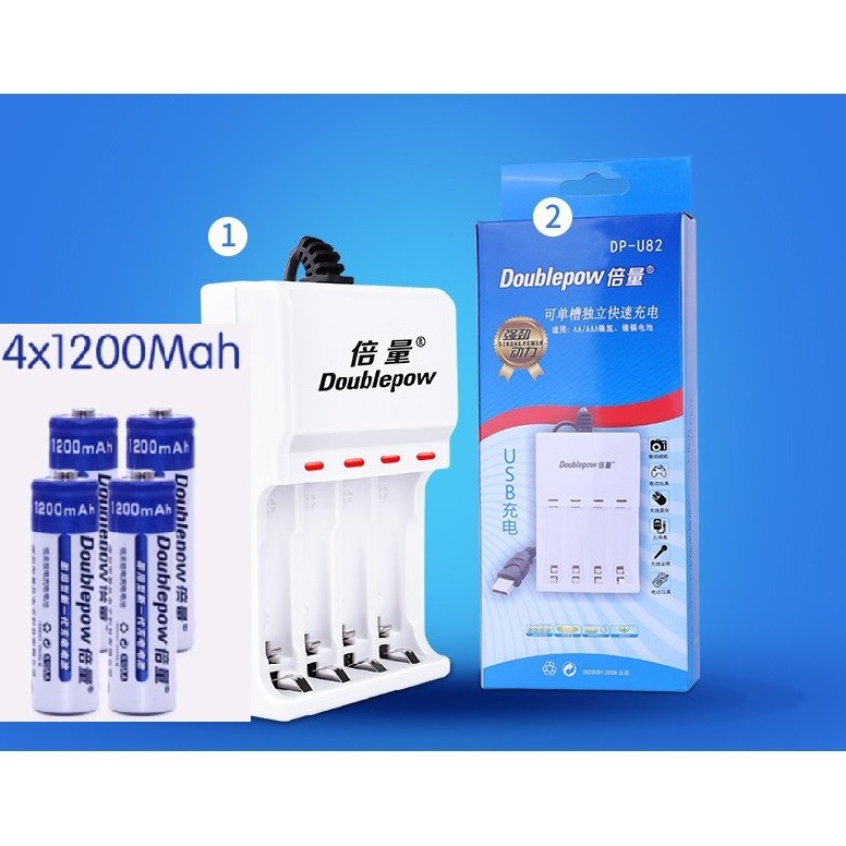 Bộ sạc pin Doublepow chính hãng dùng để sạc pin AA/AAA Kèm 04 pin sạc AA