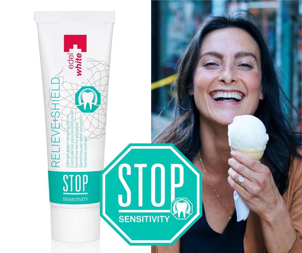 Kem đánh răng cho răng nhạy cảm STOP Sensitivity edelwhite cao cấp Thụy Sĩ
