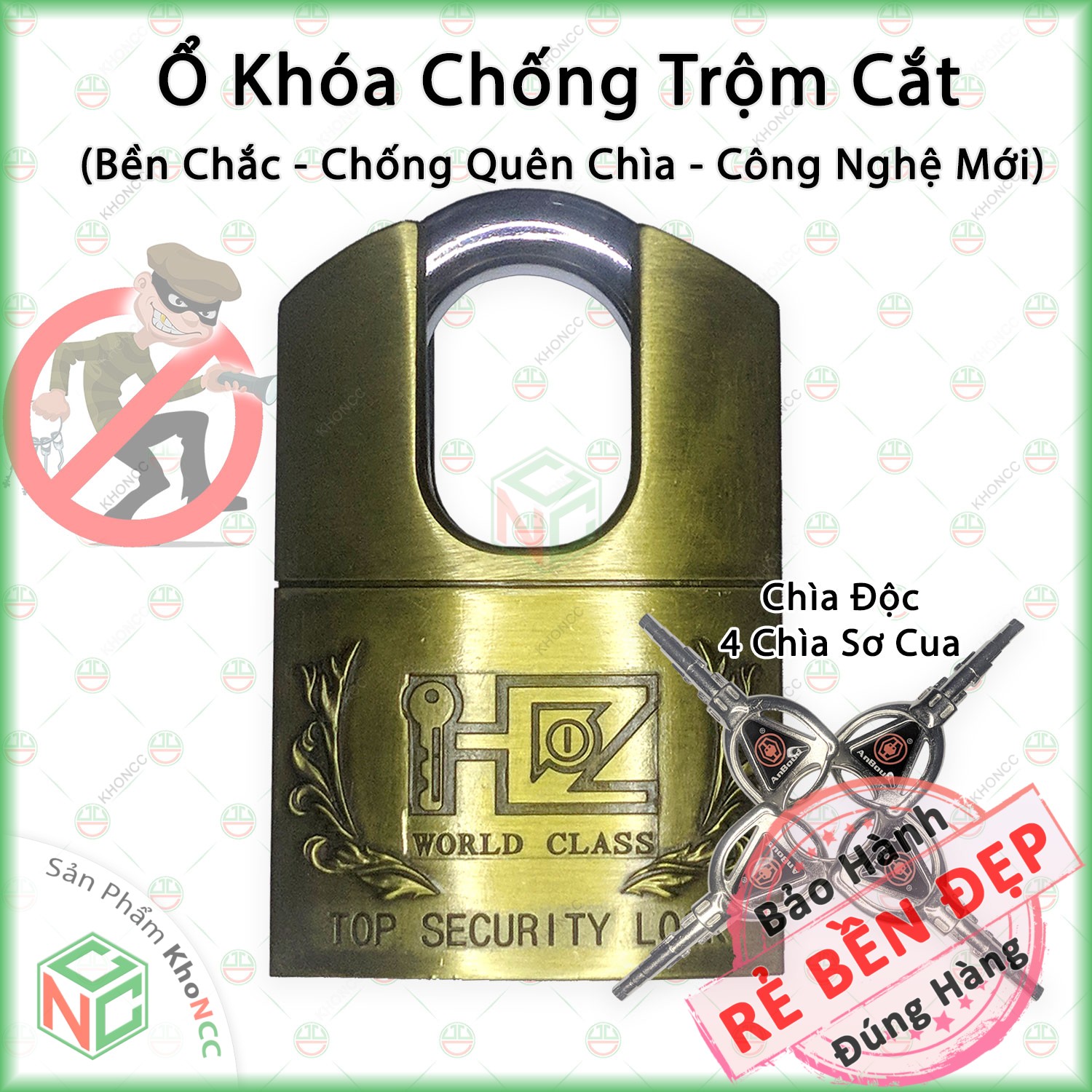 Ổ khóa chống cắt padlock 60mm cho gia đình - kho xưởng cực kỳ an toàn - npd-5876-pl-c3-60h