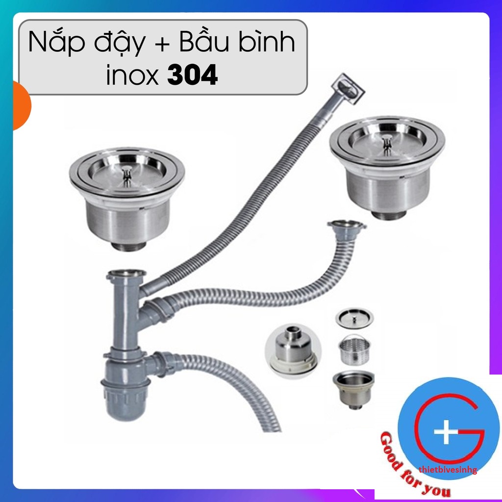 Bộ xi phông chậu rửa bát inox hai hố 110mm bằng nhau