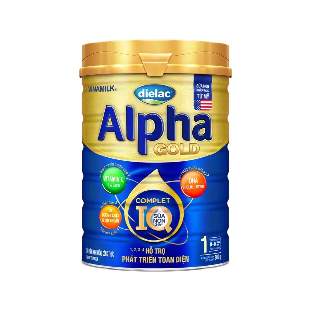 Sữa Bột Dielac Alpha Gold 1 Lon 800g - Dành cho be 0-6 tháng tuổi - HSD luôn mới