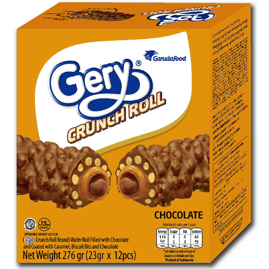 Bánh Cuộn Phủ Socola/Socola Vanila viền 4 lớp ngon giòn rụm Gery Crunch Roll 23g/1cây