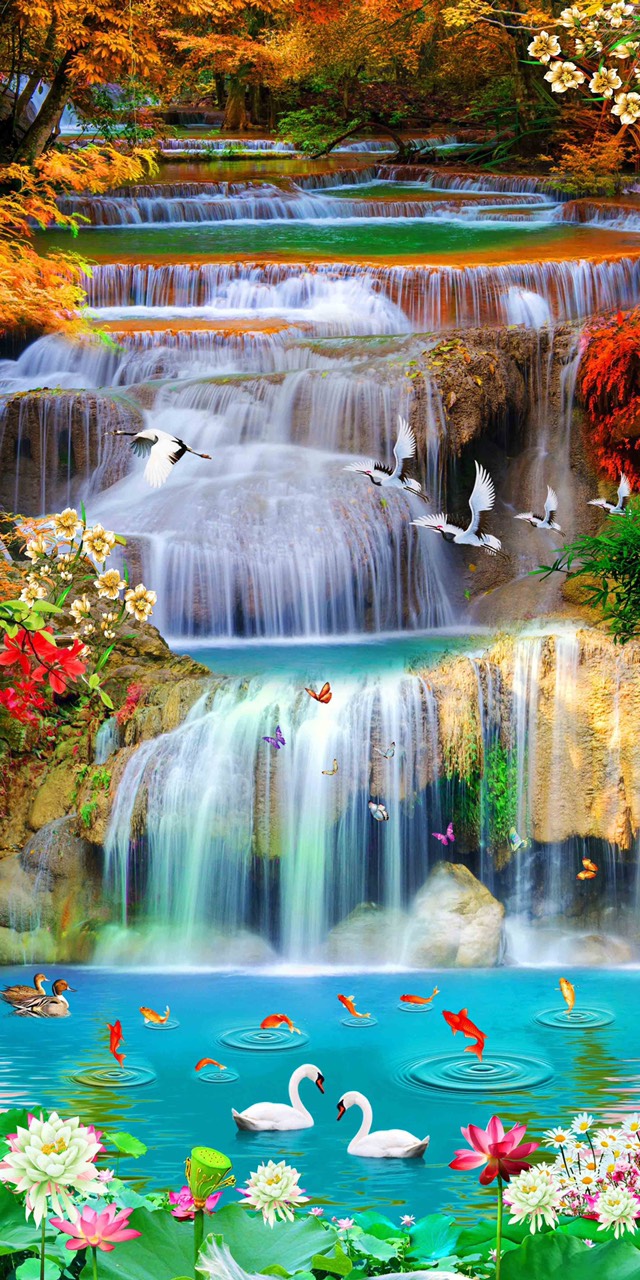 Tranh phong cảnh đẹp - Tranh gạch 3D thác nước 