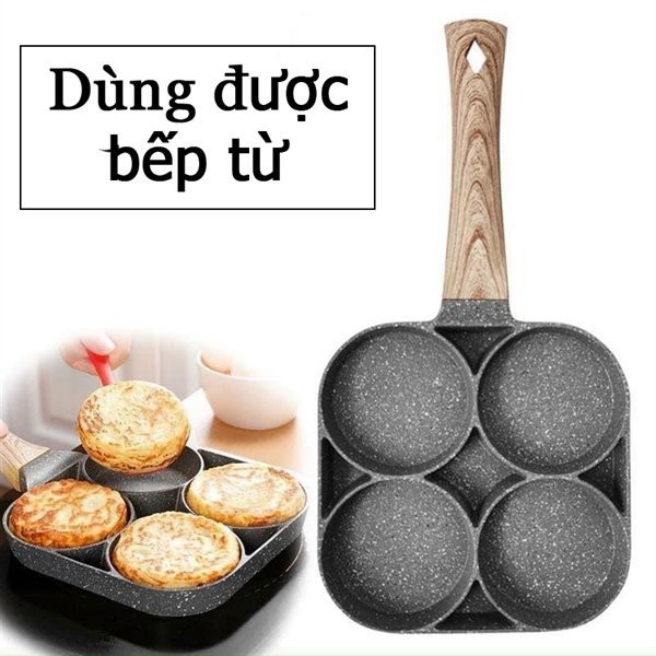 Chảo chiên trứng 4 ngăn chống dính đa năng - chảo vân đá chiên rán làm bánh 4 ngăn 4 lỗ chống dính