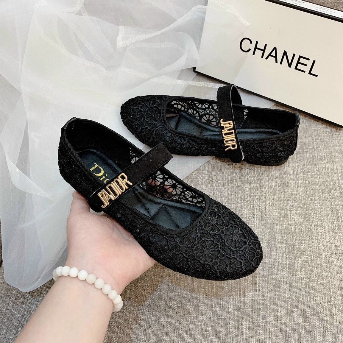 ( Xả Hàng) Giày búp bê nữ lưới ren cao cấp