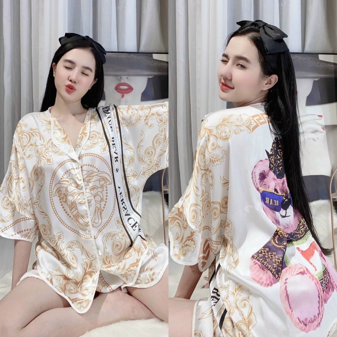 [40-66kg] Đồ Bộ Lụa Latin - Sóng Cánh Dơi Quần Đù