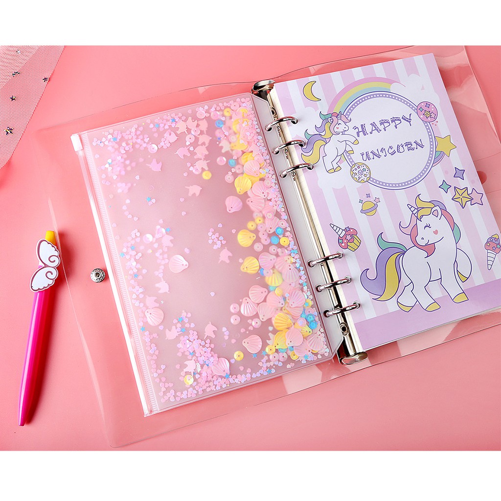 Túi zip Lấp lánh 6 lỗ sổ còng Planner A5/A6