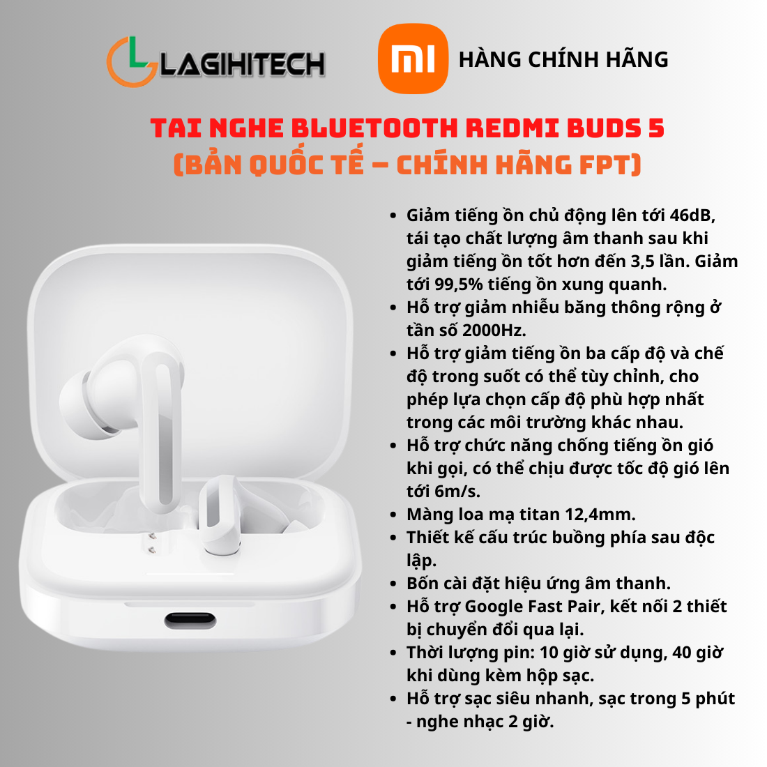 Tai nghe Redmi Buds 4 Lite / buds 4 Active / Buds 5 ( Đen / Trắng ) Bản Quốc Tế - Chính hãng FPT, Bảo Hành 1 Năm