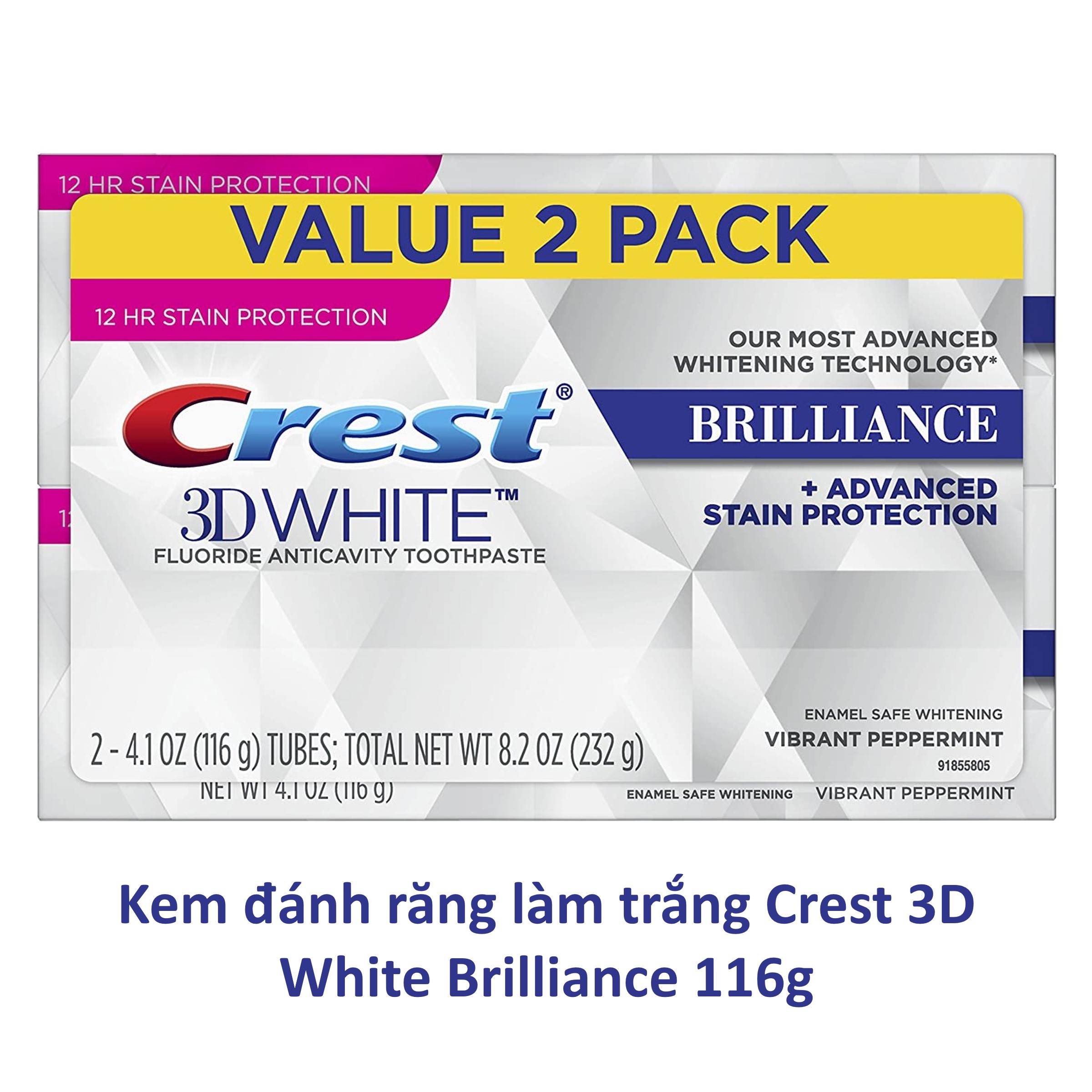 Combo 2 tuýp kem đánh răng Crest 3D White Brilliance 116g
