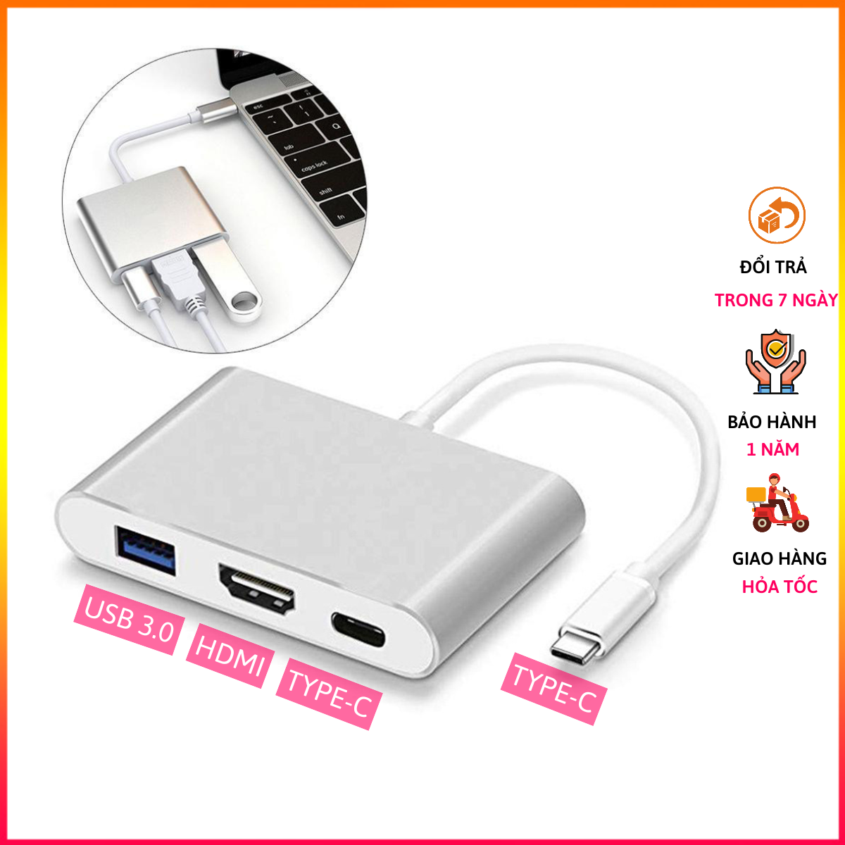ADAPTER USB C 3 IN 1 ( HỖ TRỢ SAMSUNG DEX ) HDMI + USB + TYPE C