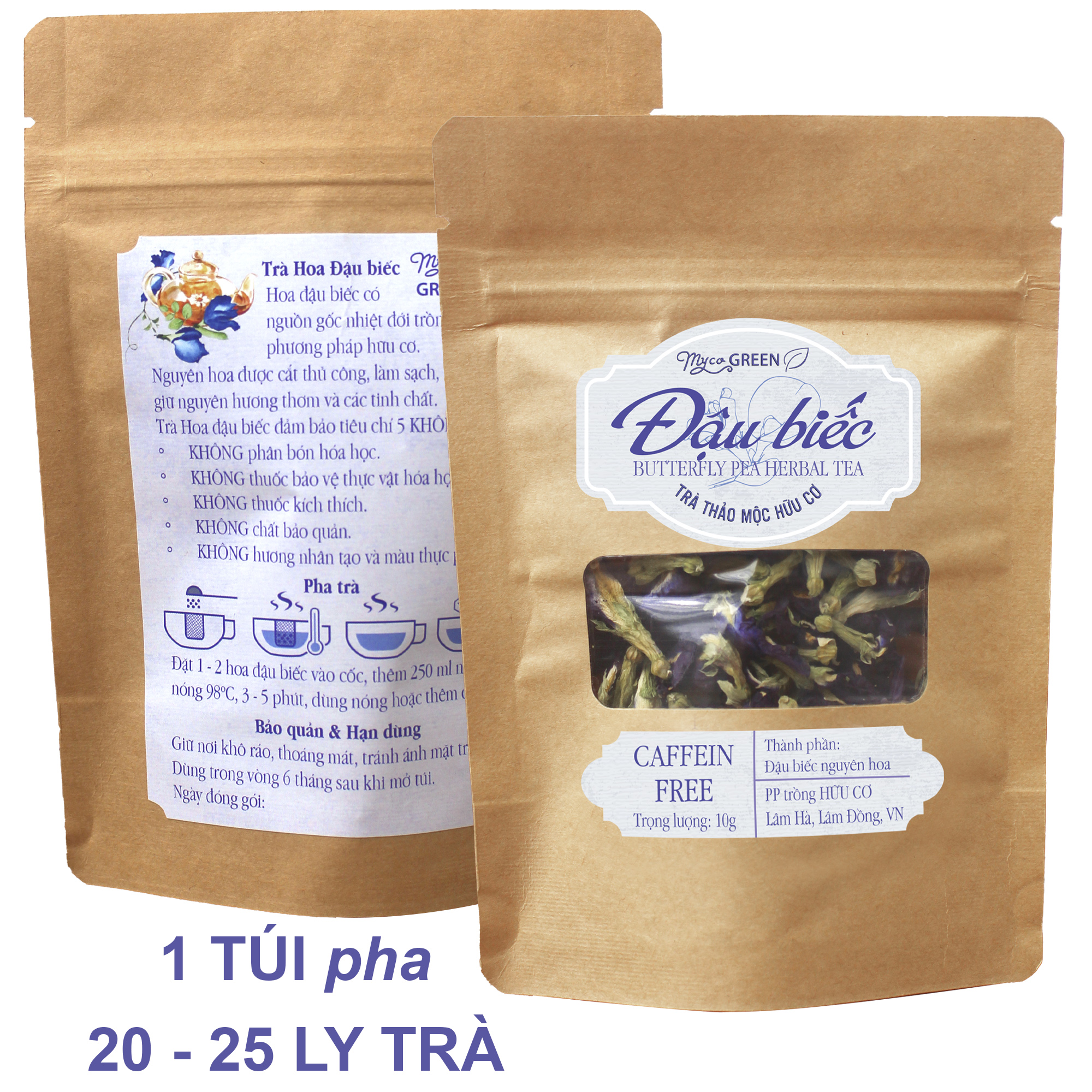 MycoGREEN, Trà Thảo Mộc Hoa Đậu biếc, PP trồng Hữu Cơ (10g)