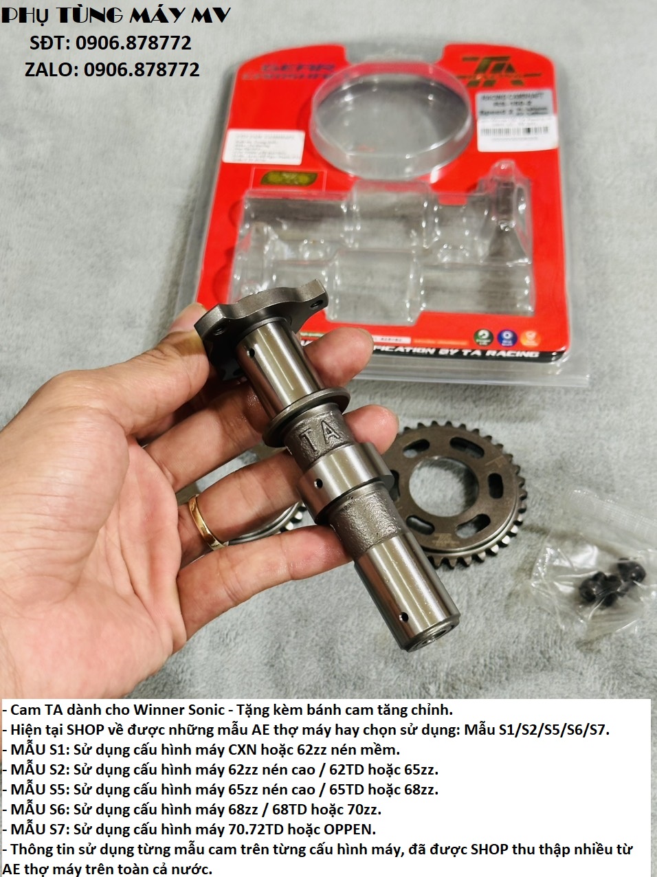 Cặp cam TA đủ size dành cho xe Winner Sonic