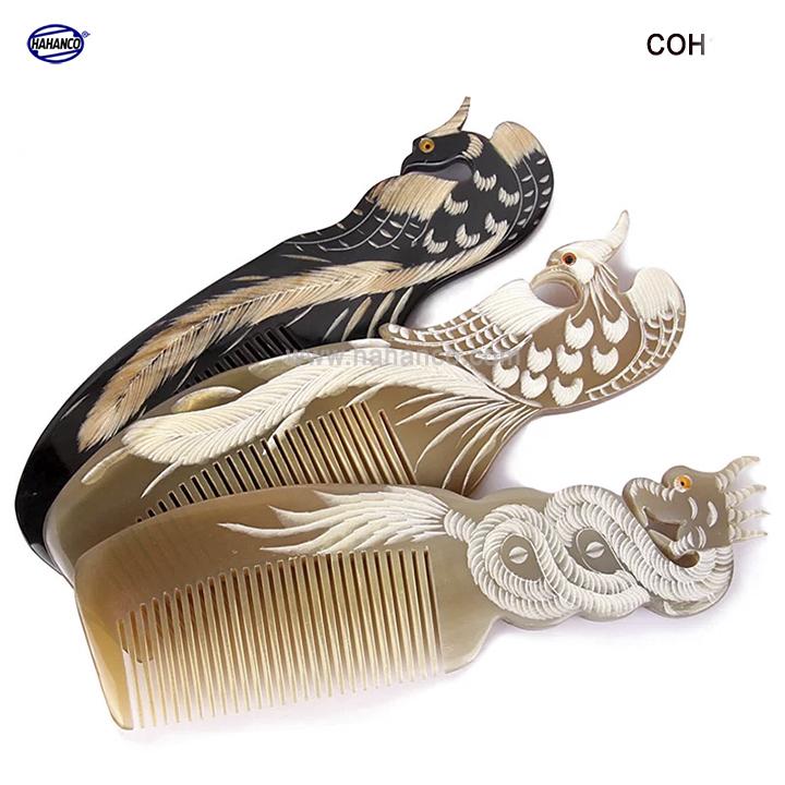 Lược sừng đen hình Rồng - COH122B (Size: L - 18cm)  Quà tặng rất đẹp - Horn Comb of HAHANCO - Chăm sóc tóc