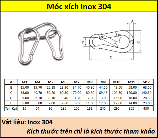 Móc xích inox 304 M3-M12