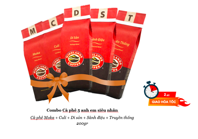 BÁO GIÁ Cà Phê Highland Moka | Shopee Lazada Sendo Tiki mới nhất 66 Combo 5 Anh em siêu nhân Cà phê Rang Xay Highlands Truyền thống, Moka, Culi, Sành điệu, Di sản 200 gram, date mới, có NOWSHIP