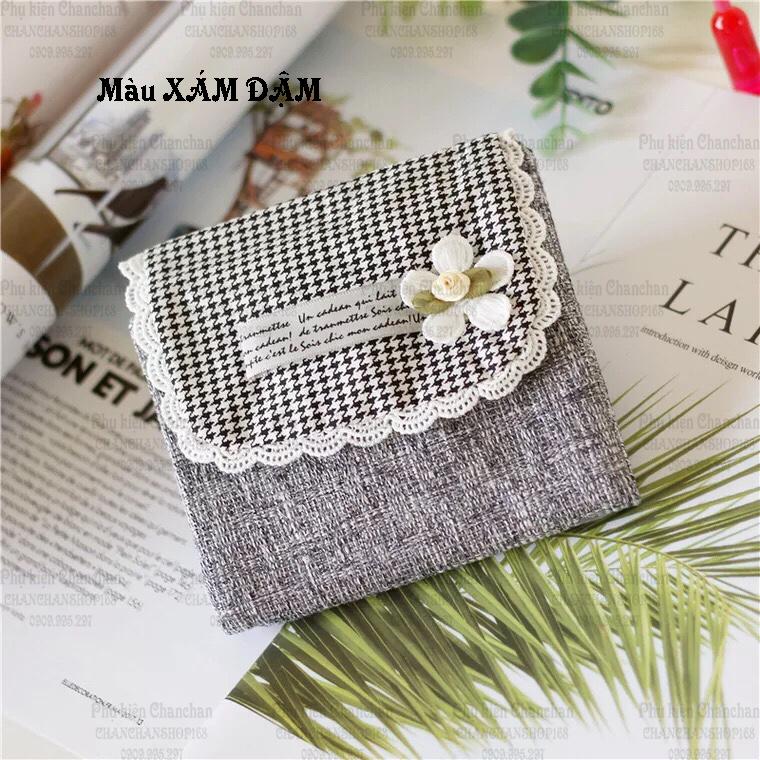 Ví Mini Hoa trắng nắp gập 2 ngăn 53k