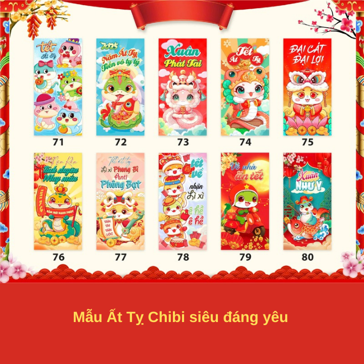 Bao Lì Xì Tết truyền thống 2025 sổ đổ sổ hồng hot trend chibi thịnh vượng may mắn phúc lọc thọ Tết 2025 Ất Tỵ Siêu đẹp