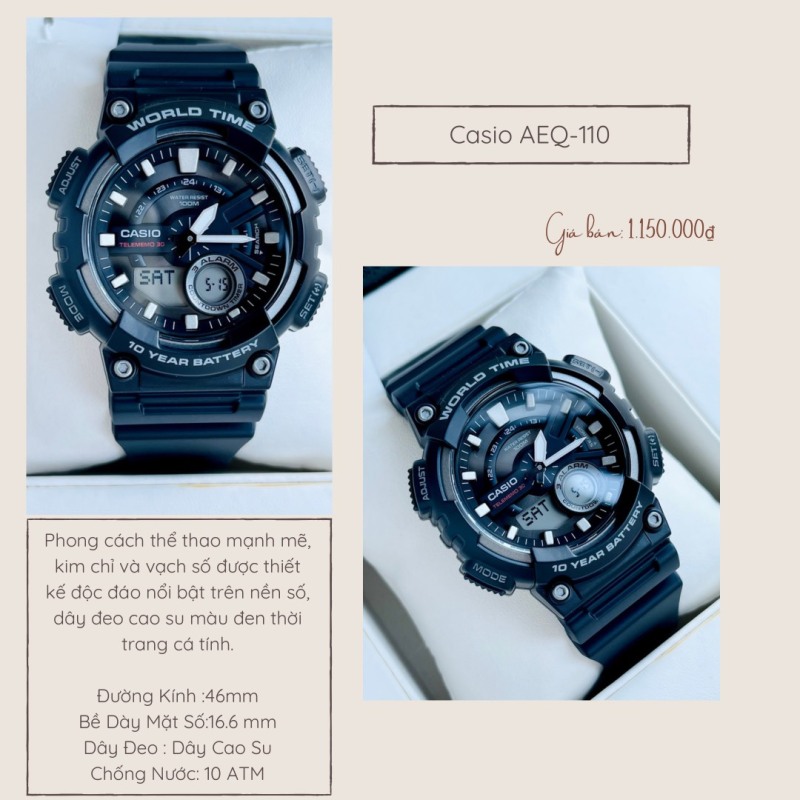 Đồng Hồ Nam Thể Thao Dây Nhựa Tiểu G-Shock Chính Hãng Casio AEQ-110 Minh Minh Watch