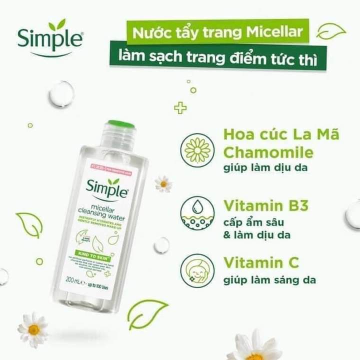 [95.000đ] Nước tẩy trang Simple Micellar 200ml