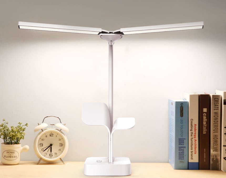 Đen Led để bàn, đèn bàn chống cận 2 nhánh cao cấp 2020