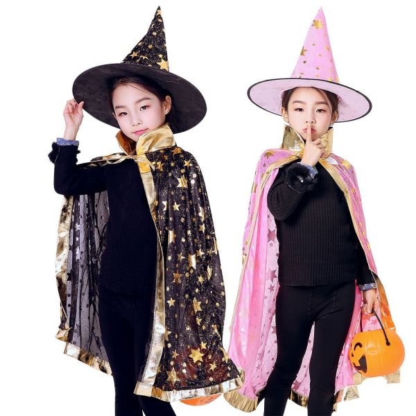 DEFDFQW Show Ngôi Sao Gothic Cho Bé Trai Mũ Phù Thủy Phi Giới Tính Trang Phục Đáng Sợ Bộ Áo Choàng Halloween Trang Phục Hóa Trang Trẻ Em