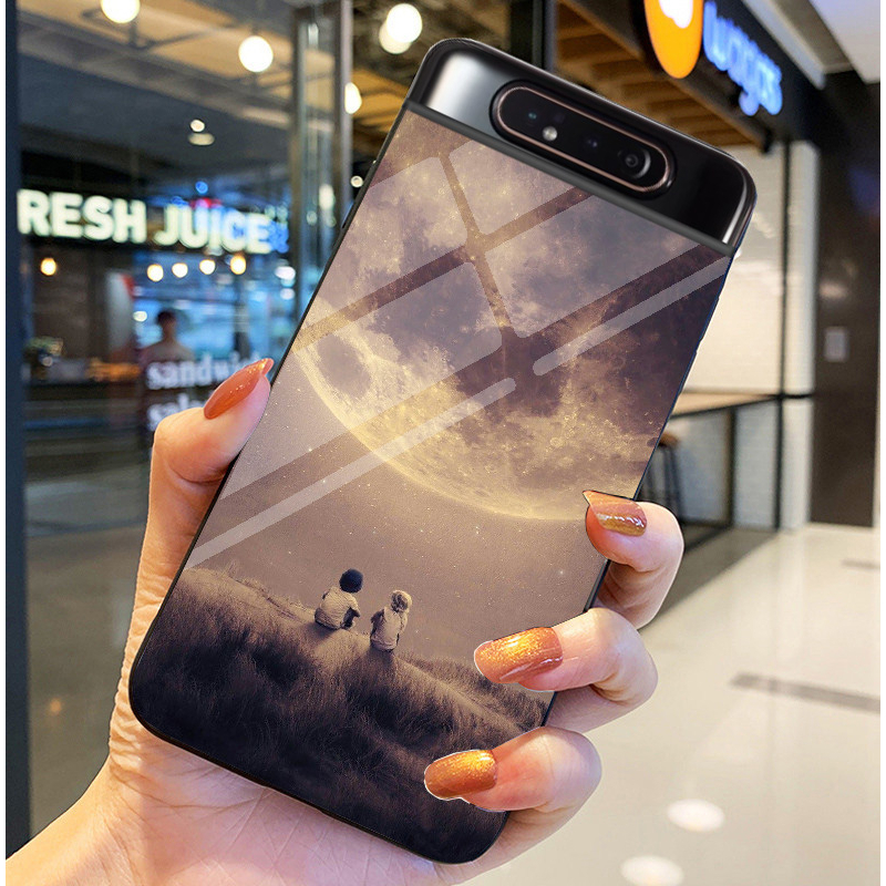 Ốp lưng samsung galaxy a80 mặt kính sáng bóng, họa tiết mây trời
