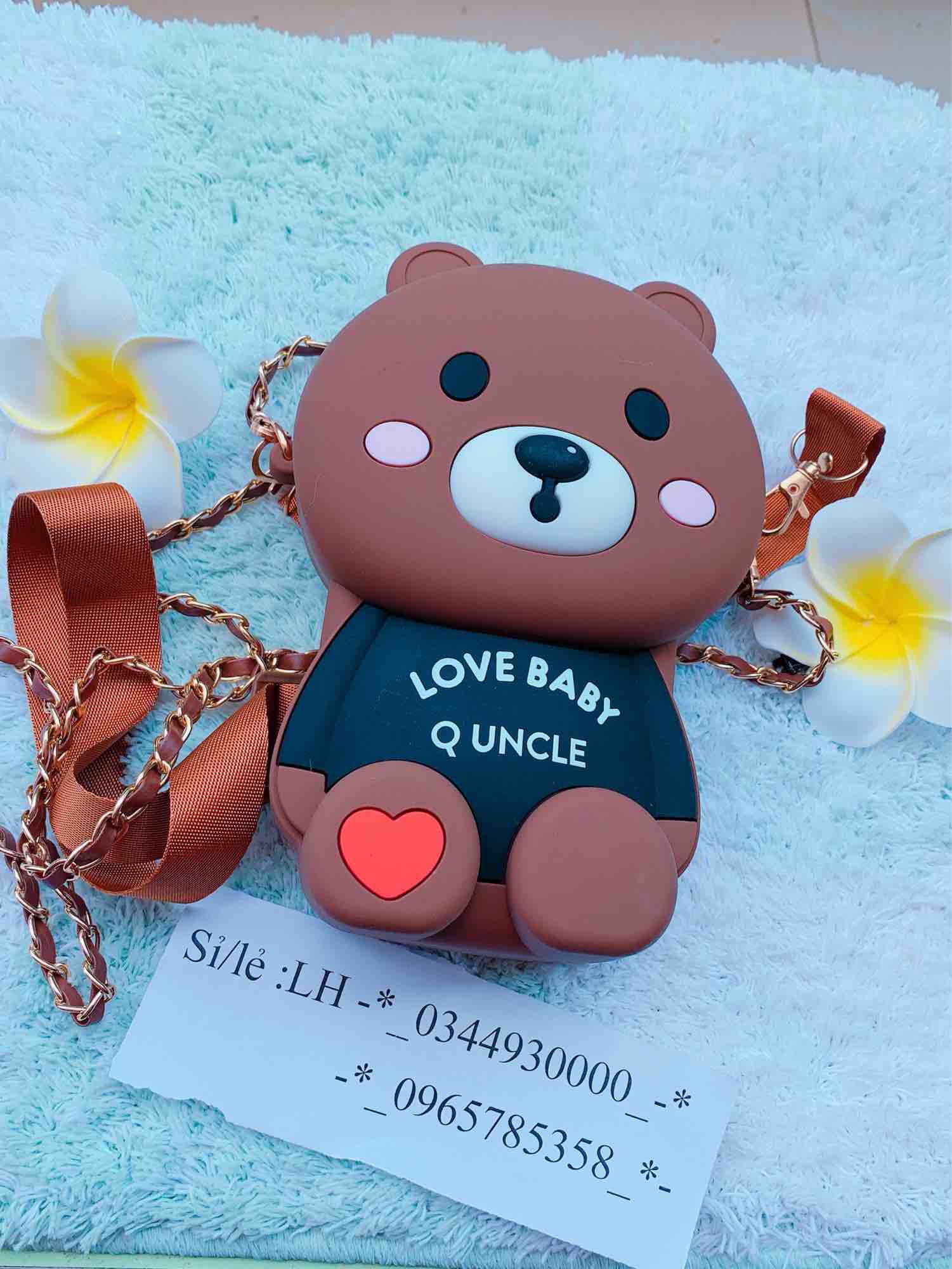 Túi gấu silicon brow love baby 2 dây
