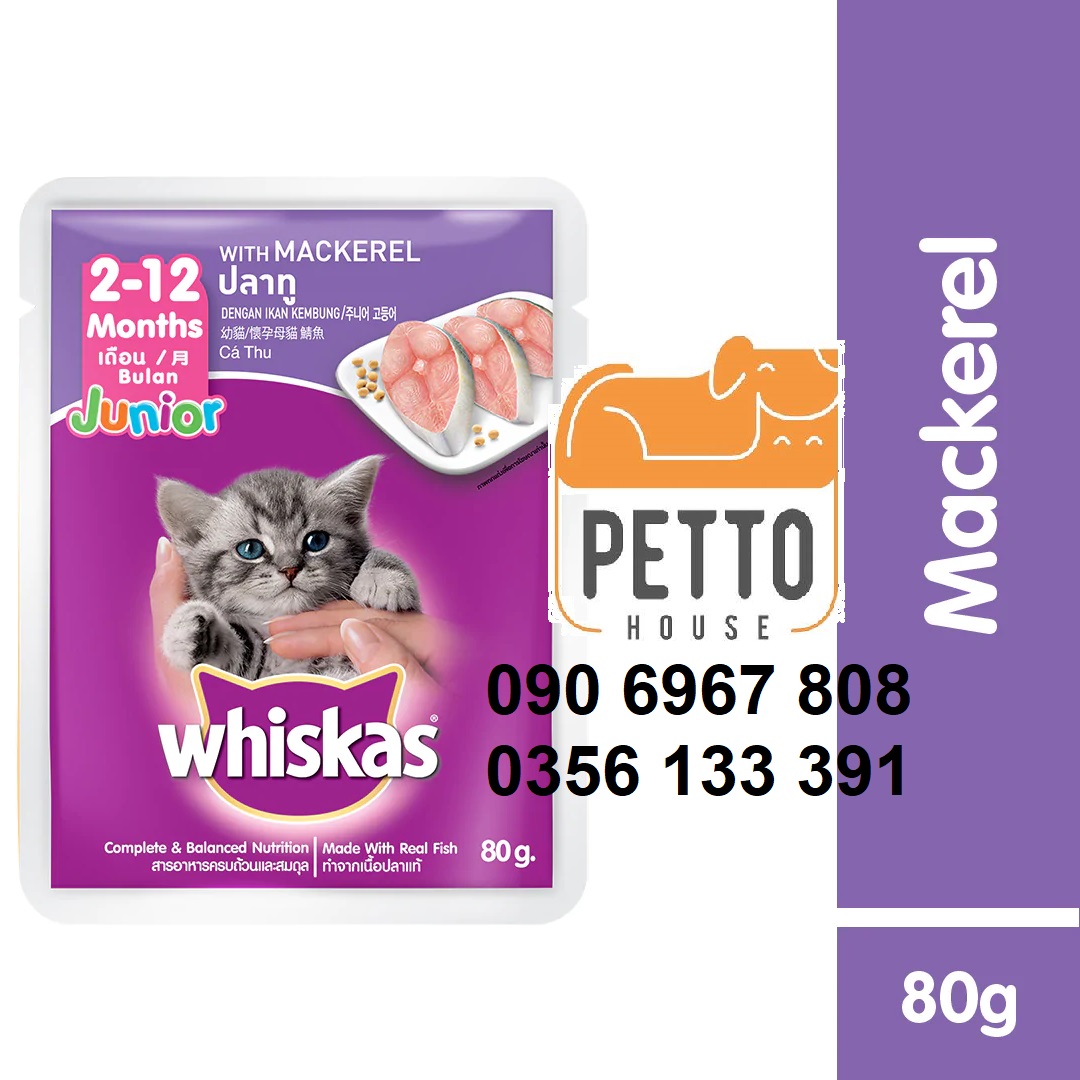 Thức ăn ướt sốt cá thu cho mèo con Whiskas Junior Mackerel 80g