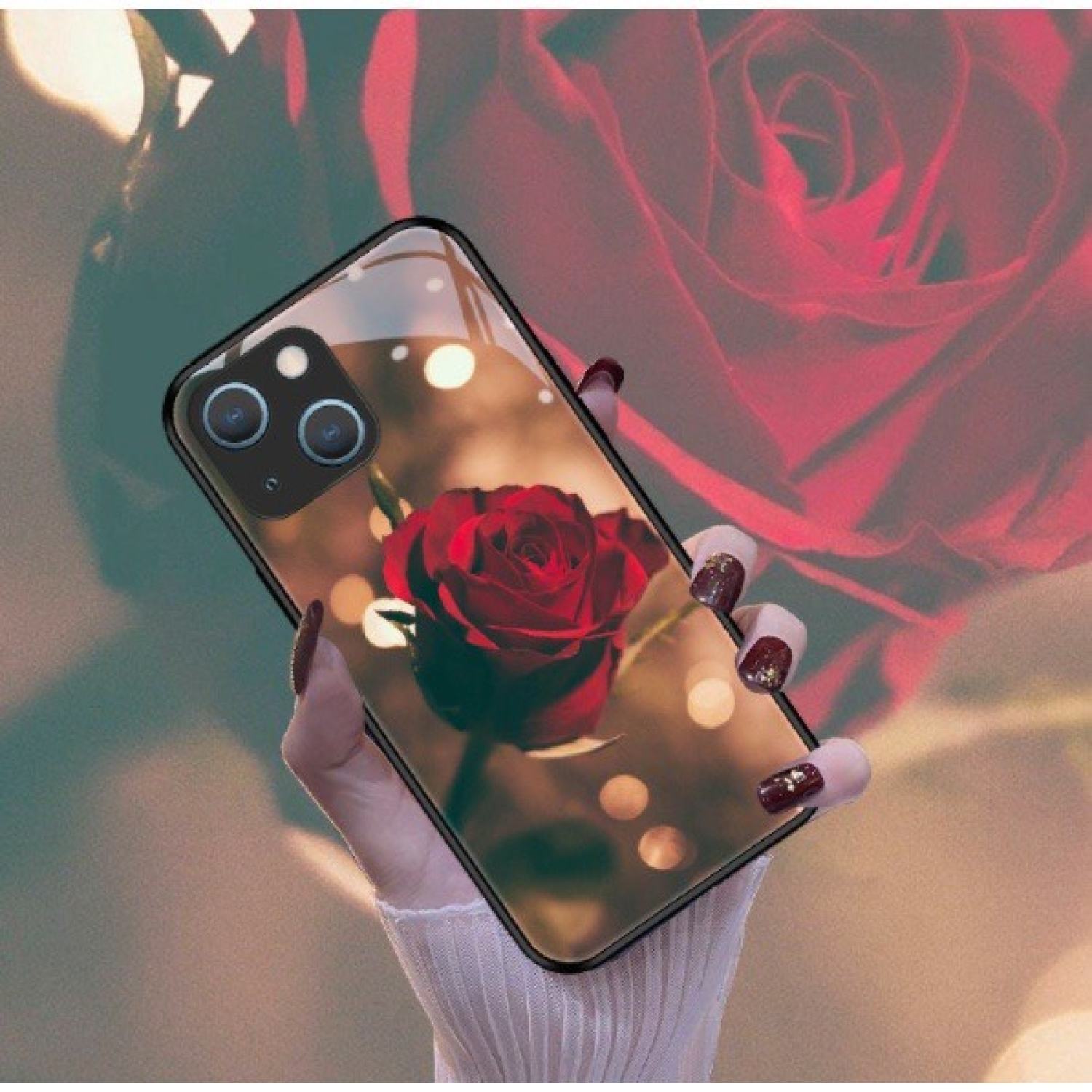 Ốp lưng Điện Thoại Kính Cường Lực In Hình hoa hồng thanh lịch Cho iρhone 13 6s plus 12 11 pro max 7 plus 8 X XS max, 11 mini, 12 mini, Xr