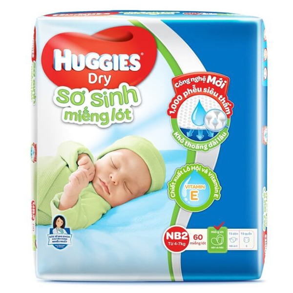 [Free ship]Miếng lót Huggies size Newborn 2 60 miếng (4-7kg