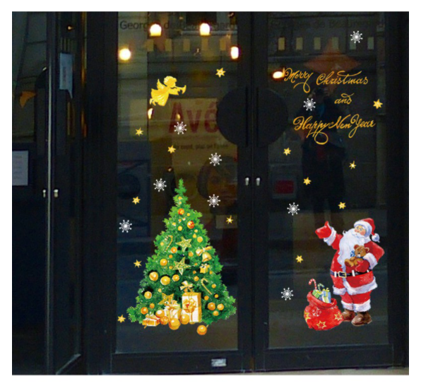 Decal trang trí Noel - Phát quà bên cây thông