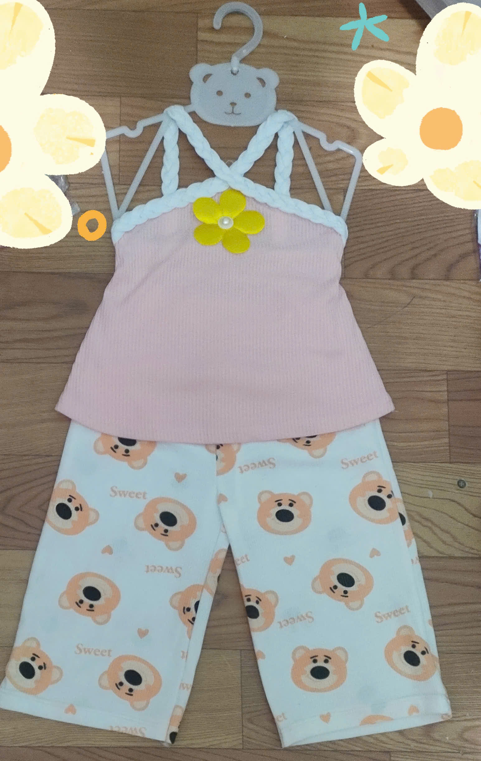 Bộ Thun Nhật Hai Dây Quần Lửng Phối Nơ Bé (6-18kg) (giao màu ngẫu nhiên)